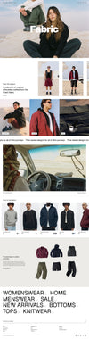 The Fabric theme showcases rugged outdoor wear. It has a pleasing about of white space, a understated hero section and large product and lifestyle photography.